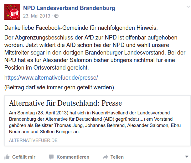 Facebookposting der NPD Brandenburg