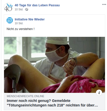 Screenshot der Facebook-Seite "40 Tage Für das Leben Passau"