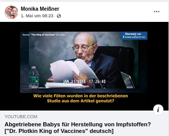 Monika Meißner teilt Video "Abgetriebene Babys für Herstellung von Impfstoffen?"