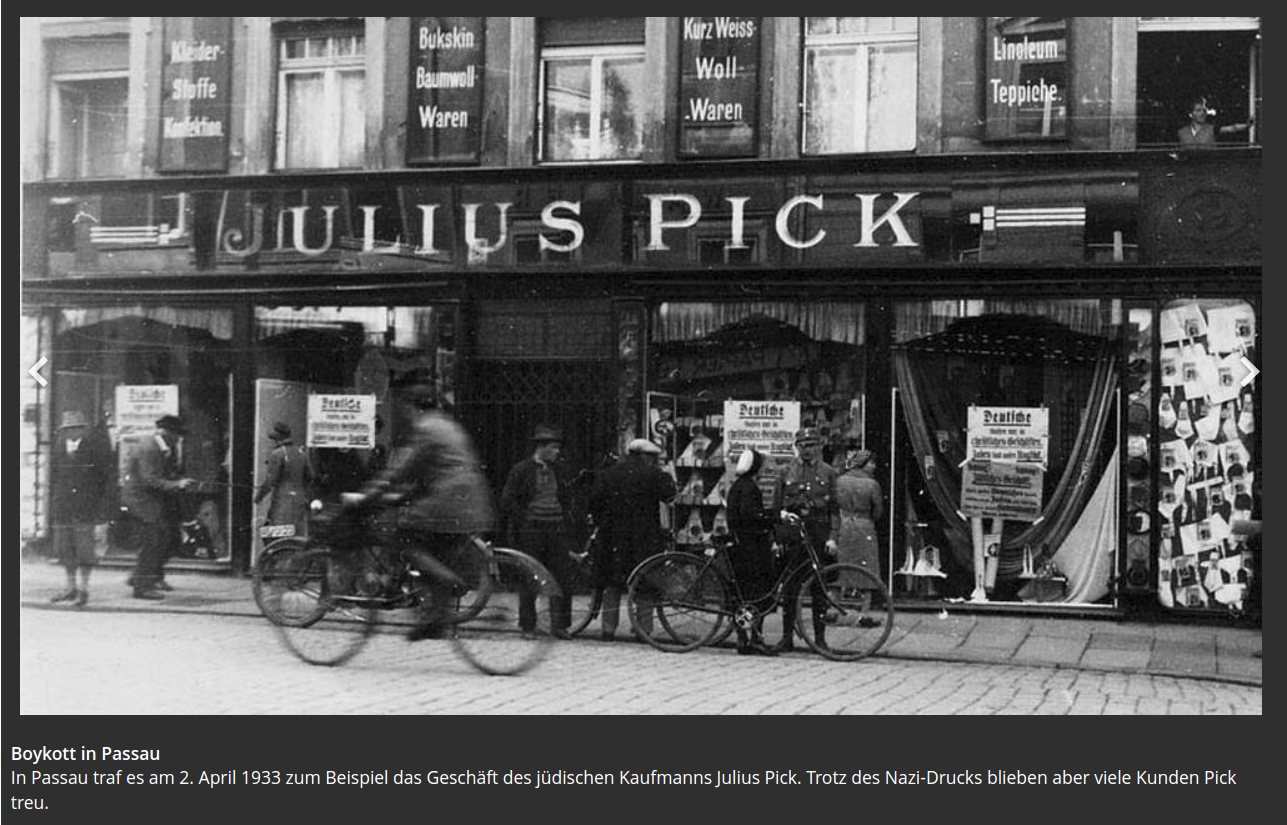 Bildergalerie des BR: Jüdisches Leben in Bayern - Boykott und "Arisierung": Boykott jüdischer Geschäfte in Passau (1933)